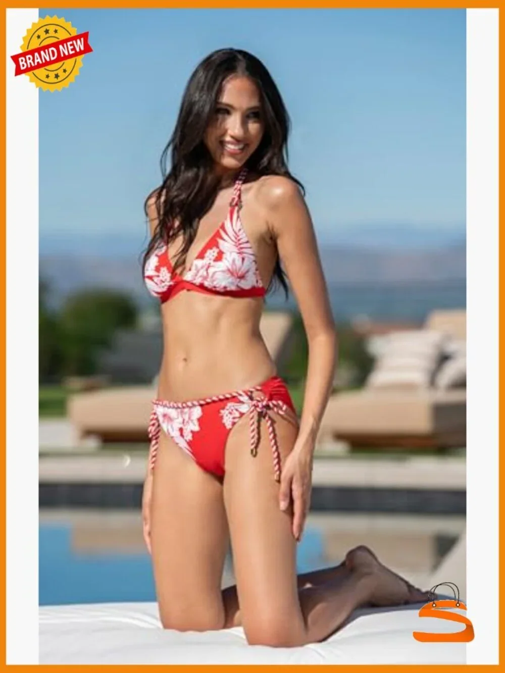 Size 8 Nylon Blend Hipster Bikini Bottom with Adjustable Side Ties